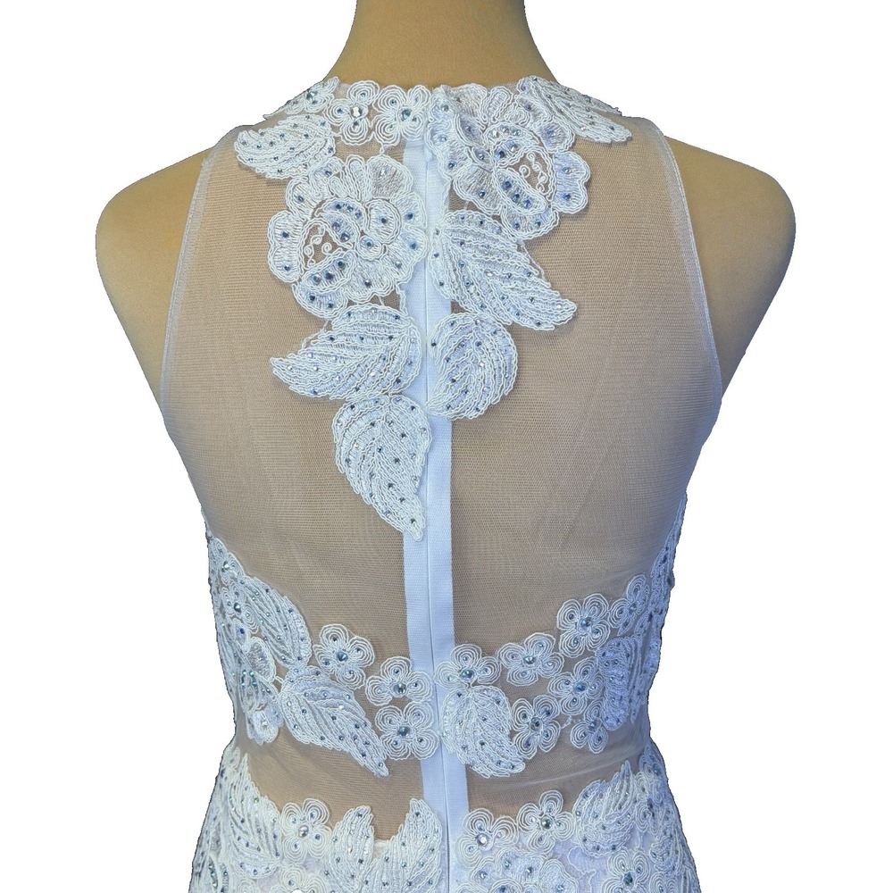 Wedding Gown Size S White Mermaid Diamonds Sequins Lace Bridal Dress Bride Chic - Picture 7 of 16